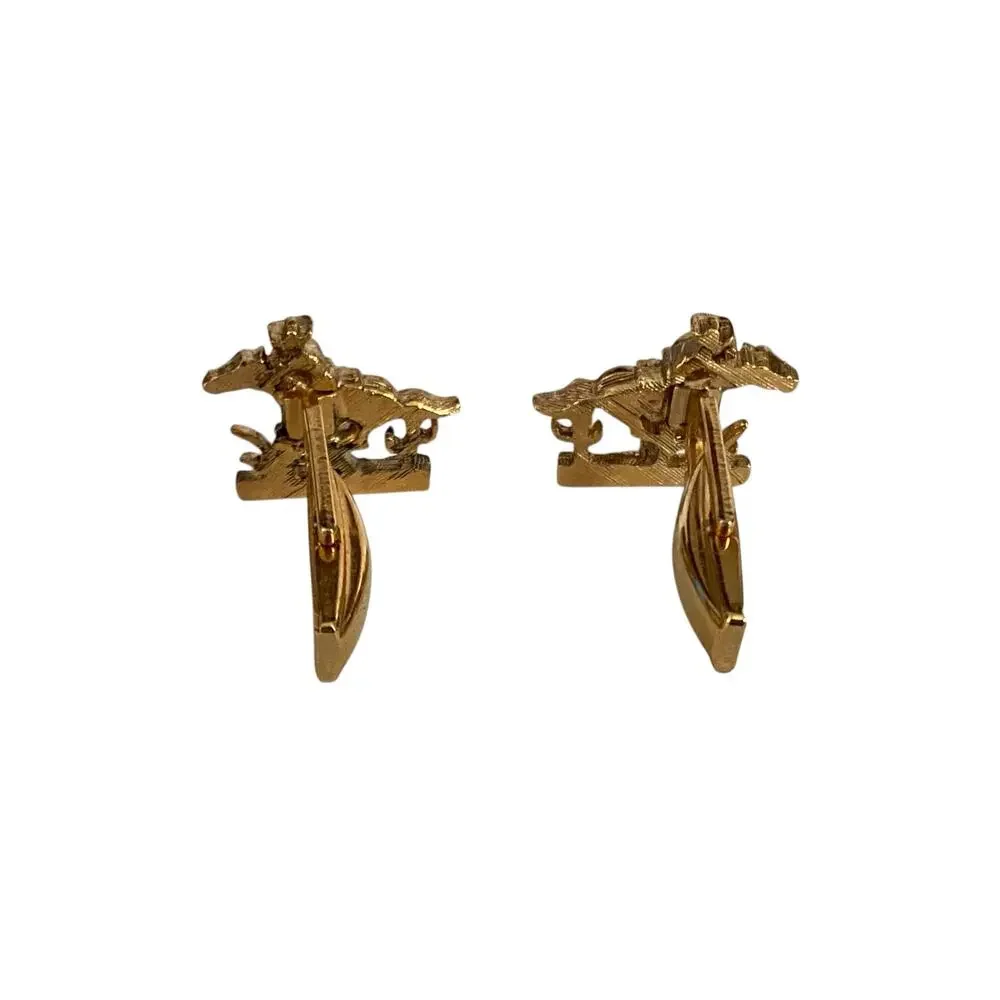 Sarah Coventry Cowboy Cufflinks Horse Gold Tone Pony Express 0.75